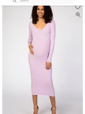 Ribbed V-Neck Long Sleeve Maternity Dress